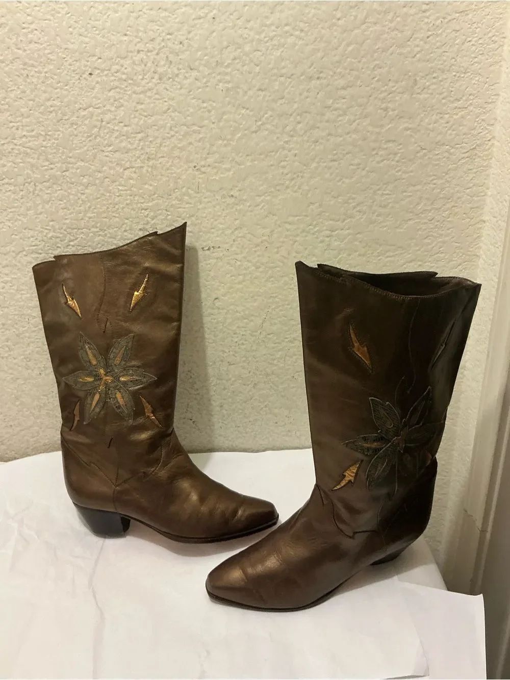 Linda Wally’s Women's Brown Embroidered Western Ankle Boots 37.5